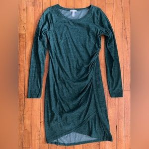 Leith Long Sleeve Green Mini Dress with Side Ruching & Tulip Bottom - Size Large